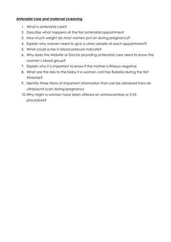 Antenatal care and maternal screening