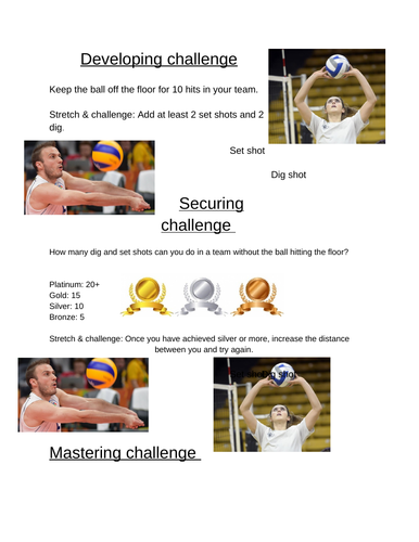 Volleyball differentiated challenge cards