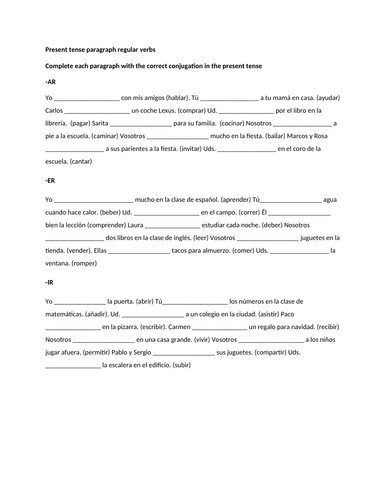 Present tense paragraph regular verbs