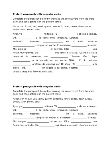 Irregular preterit paragraph