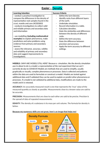 Prelim Earth and Environmental Science - Density Simulation, Accuracy and Precision