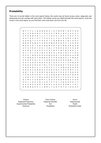 Mathematics Word Search - Probability