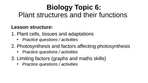B6 Plants  EDEXCEL GCSE - specialised cells, photosynthesis and limiting factors