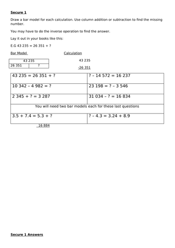 Add and Subtract Securing activities Y5