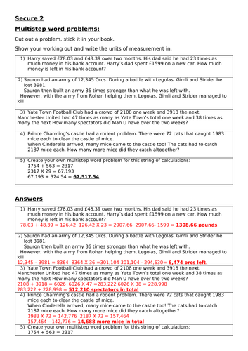 Multi-step units of measure word problems