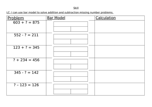 Missing numbers addition and subtraction