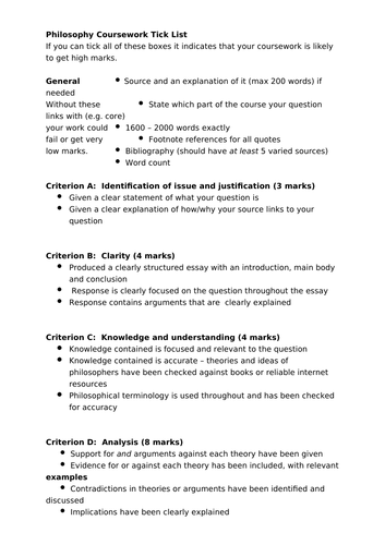 IB Philosophy - Checklist for IA