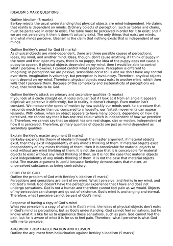 AQA A-Level Philosophy Berkeleys Idealism