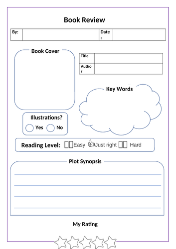 book review template ks3 printable