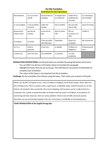 GCSE Ma Ville - Grid Translation