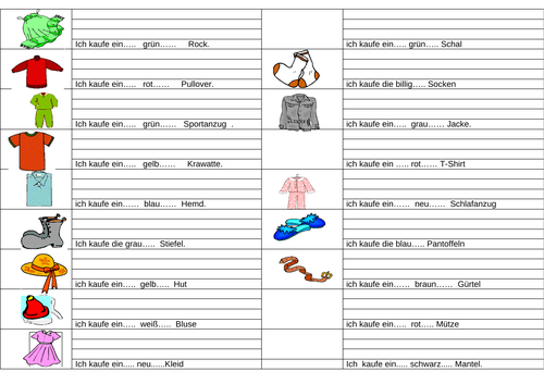 Accusative adjective endings / Clothes | Teaching Resources