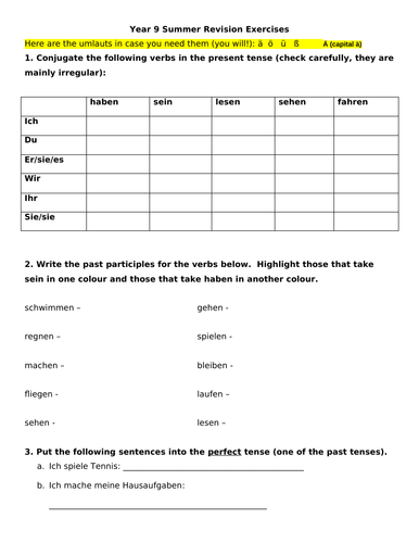 German Present & perfect tense revision