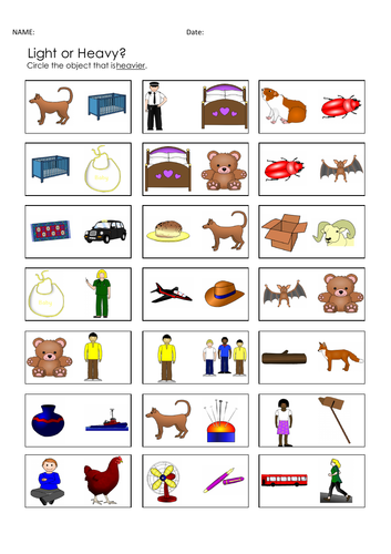 Light or heavy with CVC words, Early math and literacy, Distance Learning