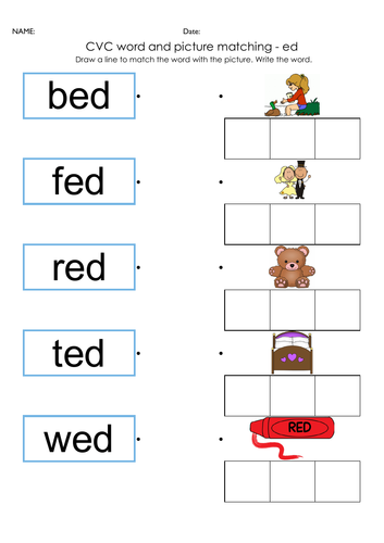 CVC Word and Picture Matching Worksheets Distance Learning