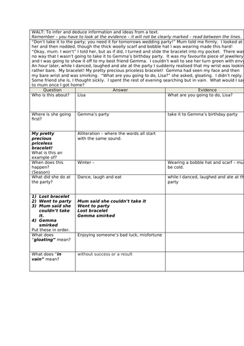 Reading Comprehension - reading between the lines.  KS2