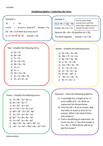 simplifying algebra collecting like term