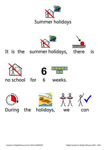Summer holidays social story