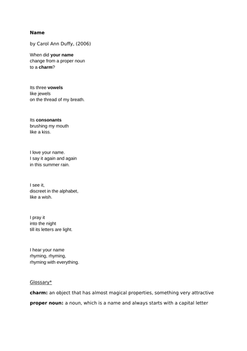 Name by Carol Ann Duffy