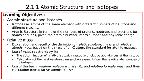 OCR Chemistry 2.1.1 Atomic Structure and Isotopes