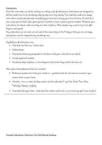 Home learning - instruction writing