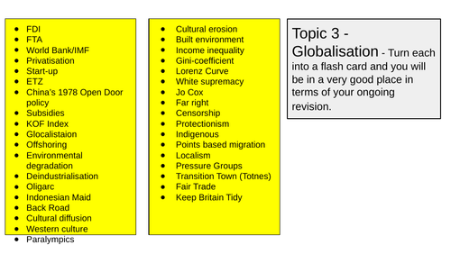 Globalisation Glossary Exam Questions
