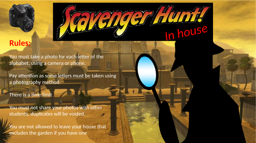 Photography scavenger hunt ideal for a virtual or on line lesson
