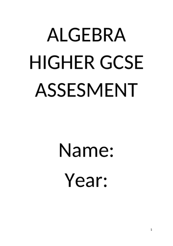 GCSE ALGEBRA HIGHER ASSESSMENT