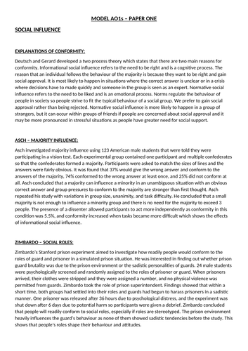 AQA A Level Psychology - Model AO1 Paragraphs (paper 1)