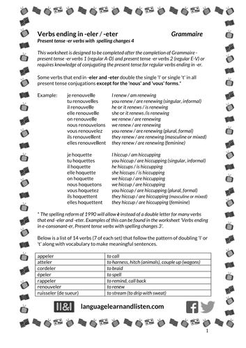 French - Verbs ending in -eler/-eter (present tense -er verbs with spelling changes 4)