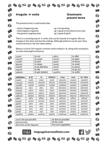 French - Irregular -ir verbs | Teaching Resources