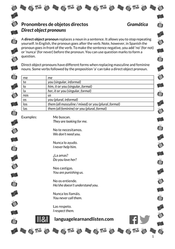 Spanish - Using direct object pronouns