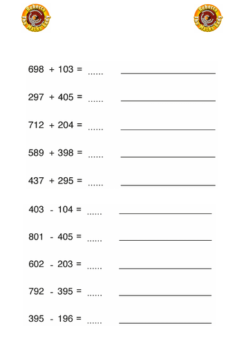 mental addition and subtraction worksheet teaching resources