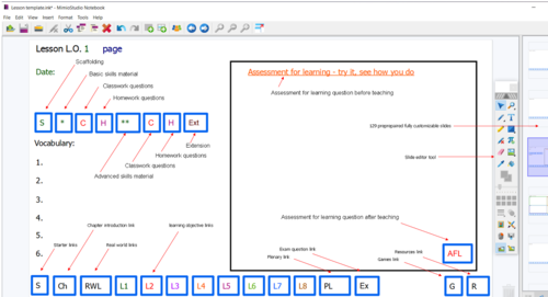 Interactive customizable lesson template