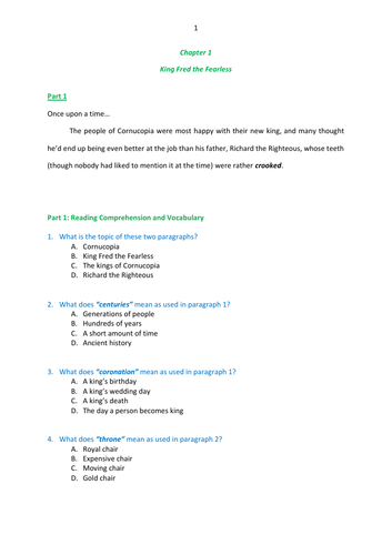 The Ickabog by J. K. Rowling - Chapters 1-8 - Reading comprehension and vocabulary worksheets