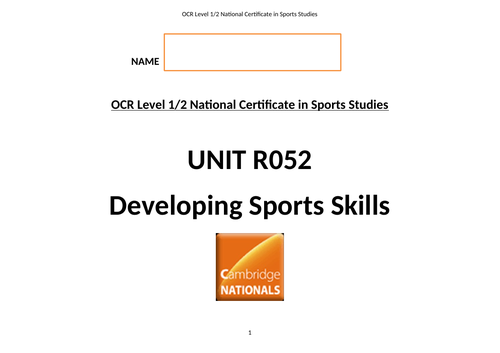 OCR  Level 1/2  Cambridge National R052 Work Booklet