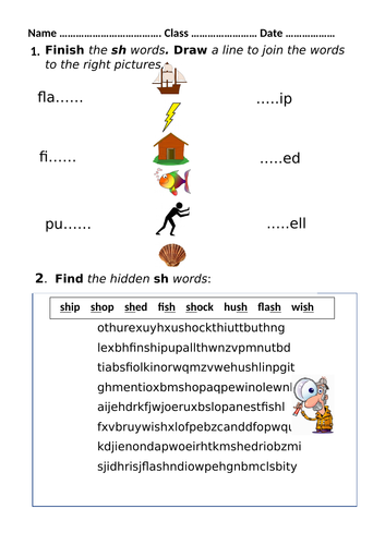 sh digraph worksheet Mrs Pryce's Funny Phonics