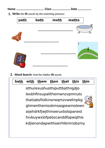 th digraph worksheet Mrs Pryce's Funny Phonics