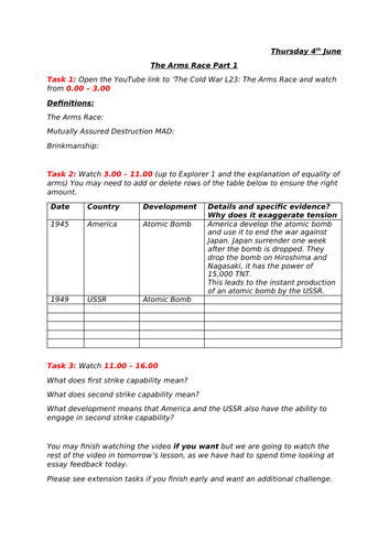 The Cold War GCSE - Virtual Teaching Worksheets and Videos