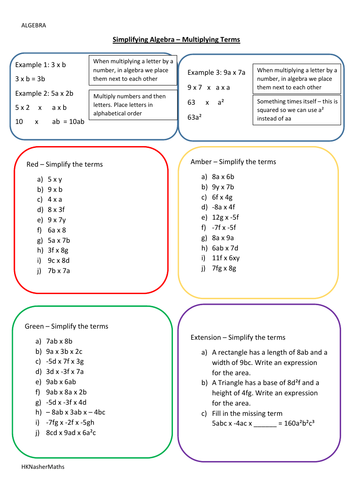 Simplifying Algebra - Multiplying Terms