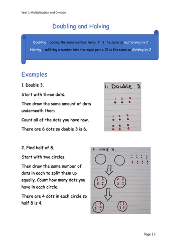 Y1 Maths  - Doubling and Halving (Free)