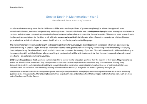 Statements for Children Working at Greater Depth in Mathematics - year 2