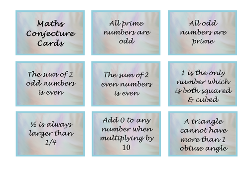 Maths Cards (Always, Sometimes or Never True)