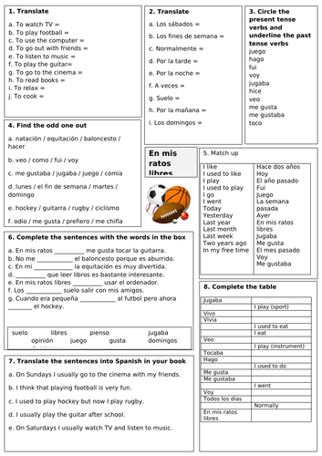 Free time - Spanish Revision Sheet