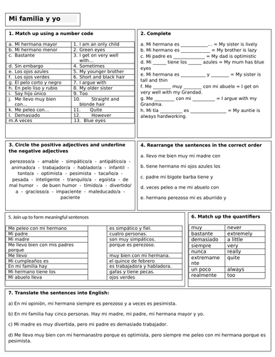 Mi Familia - Spanish Revision Sheet