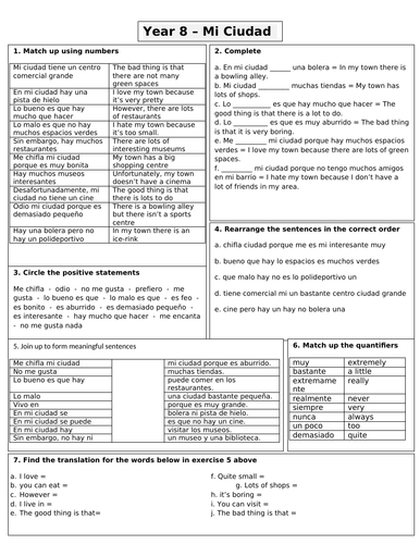 mi ciudad spanish revision year 8 teaching resources