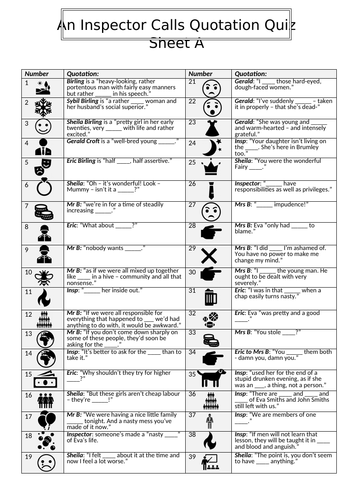 An Inspector Calls Quotation Retrieval Quizzes | Teaching Resources
