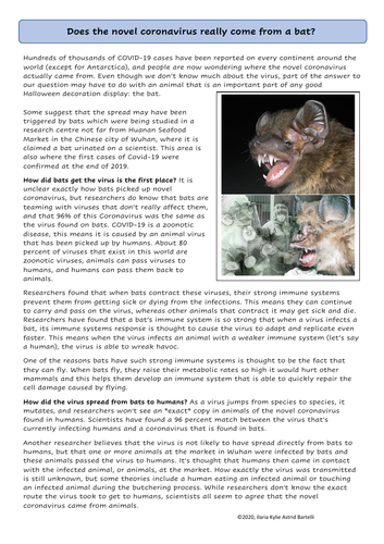 Does this virus really come from bats? Ks2 and KS3 comprehension