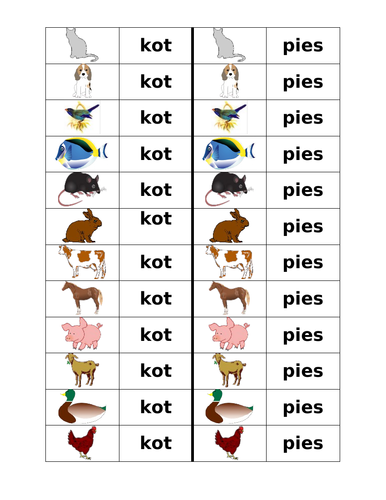 Zwierząt (Animals in Polish) Dominoes