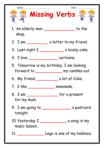 missing verbs worksheet teaching resources