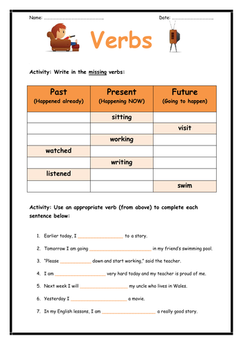 past present and future tense verbs worksheet teaching resources